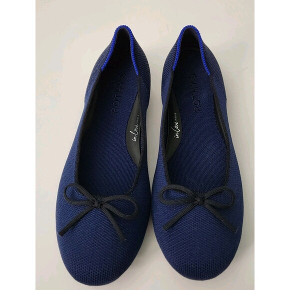 ROTHYS The Ballet Bow Flat Womens 7 Navy Blue Black Comfort Flats Shoes Office - Picture 2 of 9